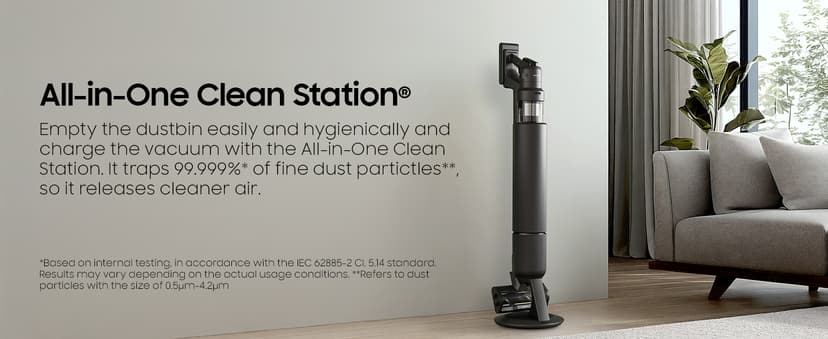 Samsung Bespoke AI Jet Ultra Cordless Stick Vacuum with All-in-One Clean Station, 400AW Powerful Suction, Long Battery Life, Anti-Tangle Pet Tool, 2025, Satin Black, VS90F40DMK/AA