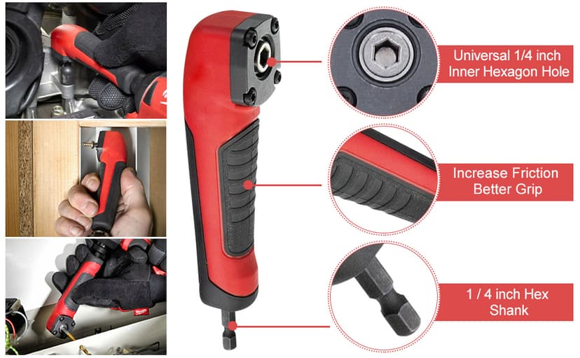 Right Angle Attachment Electric Screwdriver Repair 90 Degree Corner Device, ABS Handle Screwdriver Socket Adapter Drill Bit Corner Adapter for 18v Impact Driver and Drill Bit, (Size:13.5x3.5x2cm)