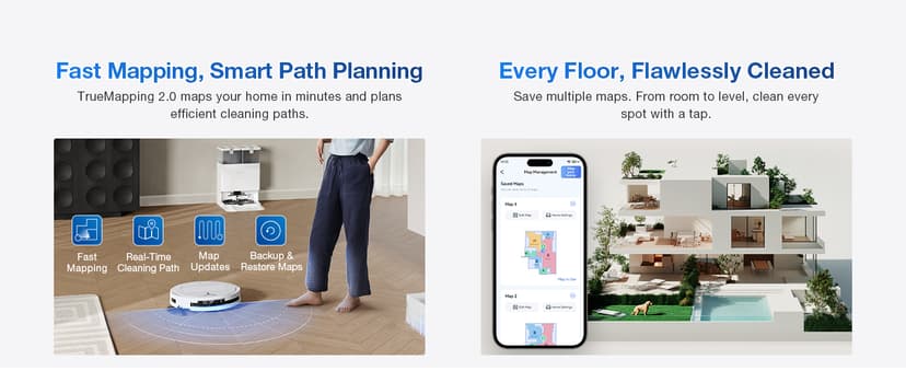 ECOVACS DEEBOT T50 PRO Omni Robot Vacuum and Mop, 3.19” Ultra-Slim, 15,000Pa Suction, ZeroTangle 2.0, TruEdge Edge Cleaning, AIVI 3D Obstacle Avoidance, Auto Mop Wash & Dry, Self-Emptying,White