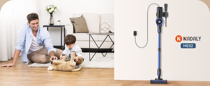 NADALY Cordless Vacuum Cleaner, Stick Vacuum with 3 Powerful Suction Modes, Max 45 Mins Runtime, Anti-Tangle Vacuum Cleaner for Home, 8-in-1 Rechargeable Vacuum for Carpet, Pet Hair, Hard Floors