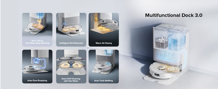 roborock Qrevo Edge Robot Vacuum and Mop, 18,500Pa Suction, Zero-Tangling, AdaptiLift Chassis, Al Obstacle Recognition, Hot Water Mop Washing & Dock Self Cleaning, Corner to Edge Deep Cleaning