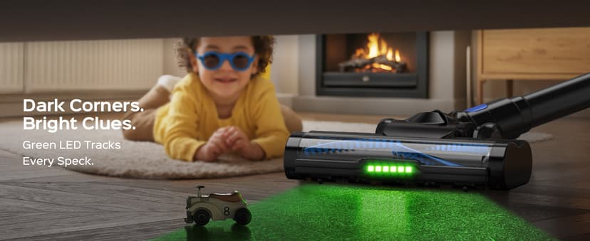 Cordless Stick Vacuum Cleaner, 55Min Cordless Vacuum Cleaners for Home, Powerful Suction Rechargeable Vacuum with Green LED Headlight, Lightweight Stick Vac for Carpet, Hardwood Floors & Pet Hair