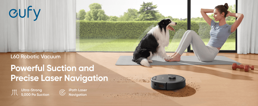 eufy L60 Robot Vacuum, Ultra Strong 5,000 Pa Suction, iPath Laser Navigation, for Deep Floor Cleaning, Ideal for Hair, Hard Floors