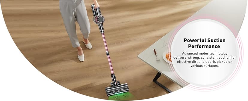 Cordless Vacuum Cleaner, 10-in-1 Vacuum Cleaners for Home with 28.75 in Hose, LED Display, Anti-Tangle Brush, Lightweight Stick Vacuums for Carpet, Pet Hair, Hardwood Floors, Dryer (Pink)