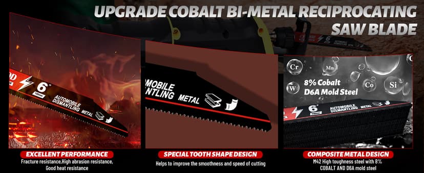 25 Pack 6 in 14/18 TPI Reciprocating Saw Blades for Sawzall Blades,M42 Steel Cobalt Bi-Metal Blades for Automobile Dismantling Metal Cutting,Replace for Milwaukee for Dewalt for Diablo Blade