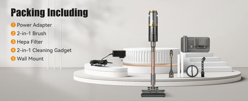 E.LUO Cordless Vacuum Cleaner 350W/≥24KPA Powerful Stick Vacuum with Led Screen Max 60 Mins Runtime Vacuum Cleaner with Rechargeable 2500 mAh Battery for Home Hard Floor Carpet Car Pet