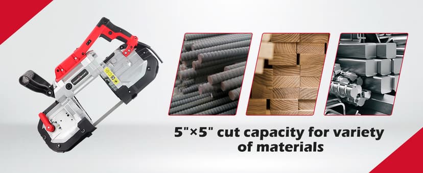 PowerSmart Portable Band Saw with Removable Alloy Steel Base, 10Amp 1100W Motor 5-Inch Deep Cut Bandsaw for Metal