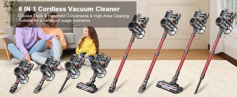 Cordless Vacuum Cleaner, 40Kpa 450W Powerful Stick Vacuum with 50Mins Runtime, Smart Display Vacuum with 1.5L Dust Cup,Vacuum Cleaners for Home with Brushless Motor for Hardwood Floor Carpet, Pet Hair