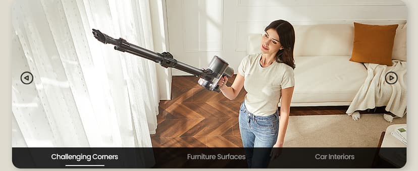 Cordless Vacuum Cleaner with Bendable Wand, Lightweight Stick Vacuum Cleaners for Home, Hard Floor & Carpet, Pet Hair,Under Furniture, 6-in-1 Handheld Vacuum, Self-Standing, Wall Mount Storage