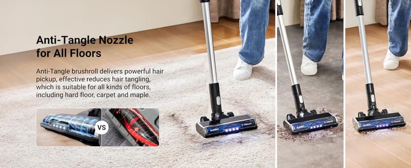 Eureka Stylus Elite NEC490BL Cordless Stick Vacuum, 350W Powerful Suction, Self-Emptying Station, 60-Min Runtime, Anti-Tangle Brushroll, 5-Layer HEPA Filtration, Ideal for Pet Hair&All Floor Types