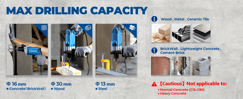 DongCheng Hammer Drill 6A,1/2 Inch Keyed Chuck, 0-3000 RPM/45000 BPM Impact Drill with 15PCS Drilling Bits for Brick Wall, Metal & Wood, DZJ05-13