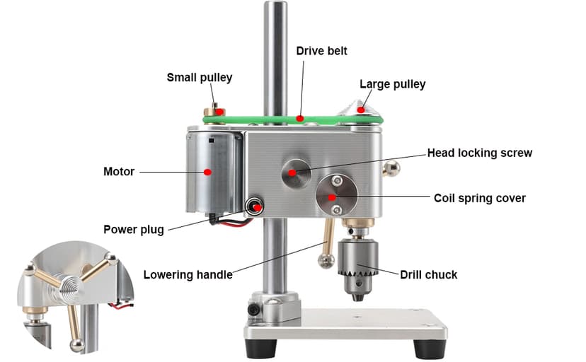 Mini Drill Press, Precision Variable Speed Benchtop Drill Press, Electric Portable Bench Drilling Machine JT0 Chuck CNC 360° Rotating for Metal Wooden DIY Jewelry Making Crafts Tool