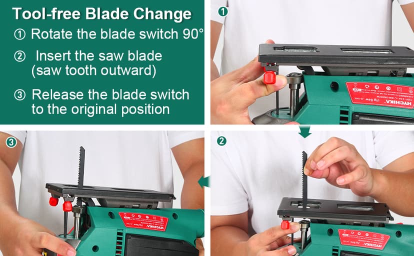 HYCHIKA Jig saw, 6.7A Jig Saw 800-3000SPM with 6 Variable Speeds, 4 Orbital Sets, Bevel Angle 45°, 6PCS Blades, Pure Copper Motor, Laser Guide, Wood Metal Plastic Cutting