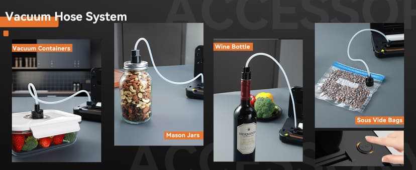 Vacuum Sealer Machine, Food Sealer Machine 80KPA Automatic 8-IN-1 for Food Saving Dry/Moist Mode with Build-in Cutter&Storage, Digital Countdown, Air Suction Hose, 2 Roll-Bags, 11 Vacuum Bags