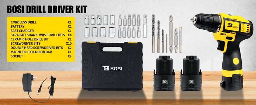 BOSI TOOLS Brushless Cordless Drill Set 16.8V Power Drill Driver Kit with 2 2000mAh Batteries and Charger 3/8-Inch Keyless Chuck 2 Speed 20+1 Position Torque Setting 27pcs Drill Screwdriver Bits