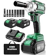 KIMO Impact Wrench 1/2, Max Torque 406ft-lbs (550N.m) & 3000RPM /Premium Brake Stop, 9-Piece Drill & Serewdriver Set, 4 Sockets, Cordless Impact Wrench with 4000mAh Battery, Impact Driver for CarTires