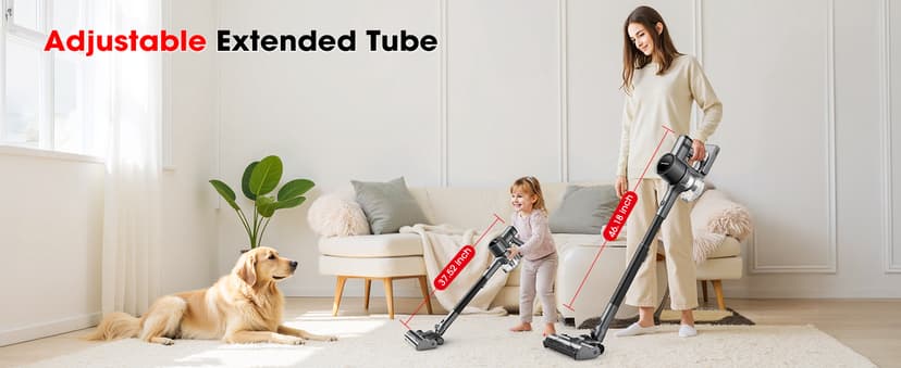 Cordless Vacuum Cleaners for Home, G26 Vacuum Cleaner, 45KPA Powerful Suction, Up to 60 Minutes, Tangle-Resistant, Rechargeable Stick Vac with Wall Mount for Pet Hair, Hardwood Floors