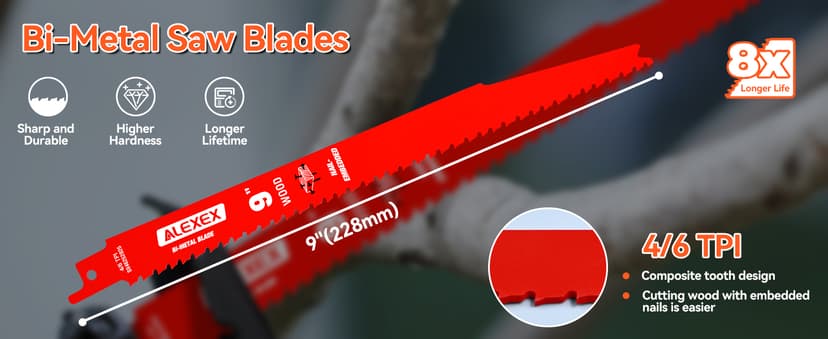 10 Pack 9 Inch 4/6 TPI Reciprocating Saw Blades for Wood and Nail-Embedded Wood Cutting, Bi-Metal Sawzall Blades for Cutting Nail and PVC Pallets etc, for Diablo Sawzall Blades DS0912BW25