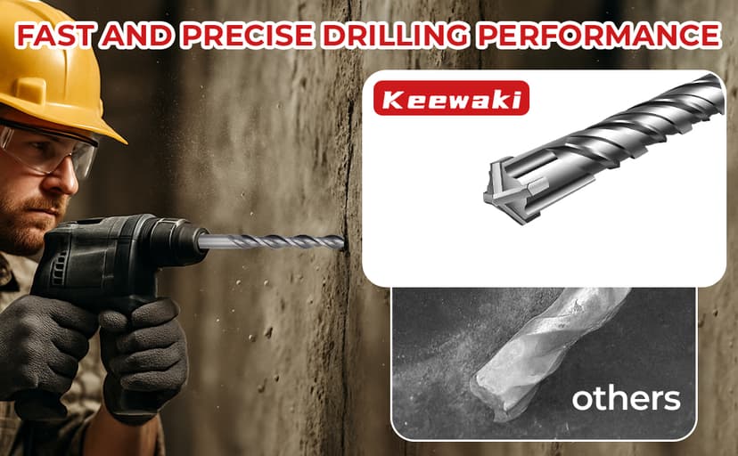 19-Piece SDS Plus Hammer Drill Bits for Concrete and Chisels Set, Cross Carbide Tip Masonry Drill Bit Set, Heavy-Duty Concrete Drill Bits for Brick & Stone, Storage Case Included