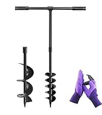 Nylon 8 Inch Ice Auger, 35.95 Inch Extended for Drilling Deep Ice Fishing Holes, Durable Polymer Auger Drill Bit for Ice Post Hole Digger w/Sharp Blade & Cover, Ice Auger Adapter with Handle-Yellow