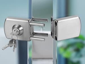 Ranbo Frameless Glass Door Floor Lock, Clamp-On No-Drill, 304 Stainless Steel, Fits 3/8"–1/2" (10–12 mm) Swing/Sliding Doors — Ideal for Office, Entrance,Storefront,Top or Bottom Mount,Brushed Nickel