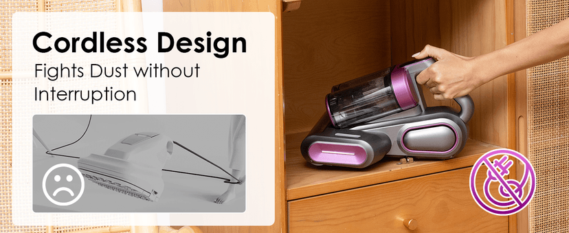 Cordless Mattress Vacuum Cleaner, Bed Vacuum Cleaner with 18Kpa Suction 253.7nm UV-C Light & 80000Rpm Rotation Ultrasonic Tech Double-Cup, Portable Handheld Vacuum for Bed/Fabric Sofa/Carpet Cleaning