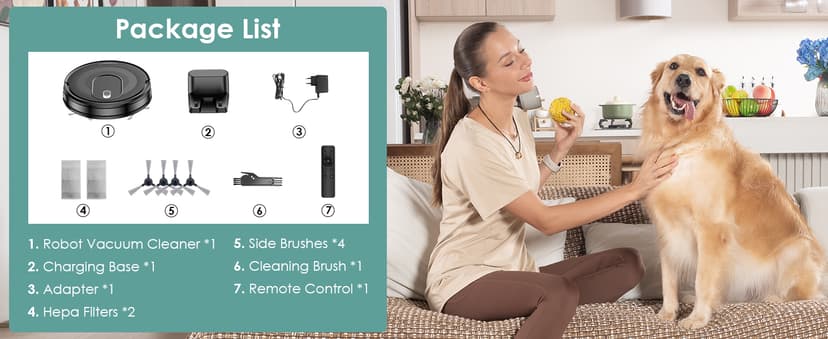 W6+ Robot Vacuum Cleaner,2800Pa Suction,720ml Large Capacity,120 Mins Runtime,Self-Charging Slim Robotic Vacuums,APP/Voice/Remote Control,No Entanglement Suction Port Ideal for Pet (Black)