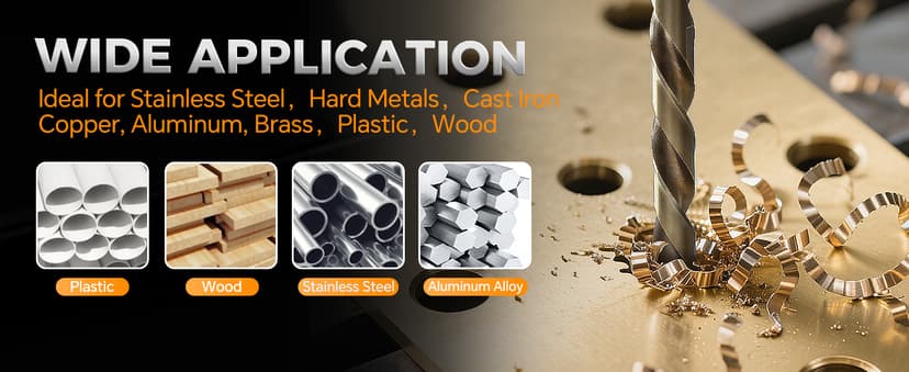 COMOWARE Titanium Twist Drill Bit Set - 16 Pcs Hex Shank High Speed Steel for Wood Plastic Aluminum Alloy, Quick Change, 1/16"-1/4"