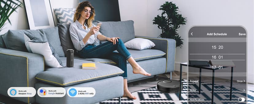 Robot Vacuum and Mop Combo, 2 in 1 Mopping Robotic Vacuum Cleaner with Schedule, Wi-Fi/App/Remote, Max Suction 2000Pa, Self-Charging, Slim, Ideal for Hard Floor, Pet Hair, Low-Pile Carpet