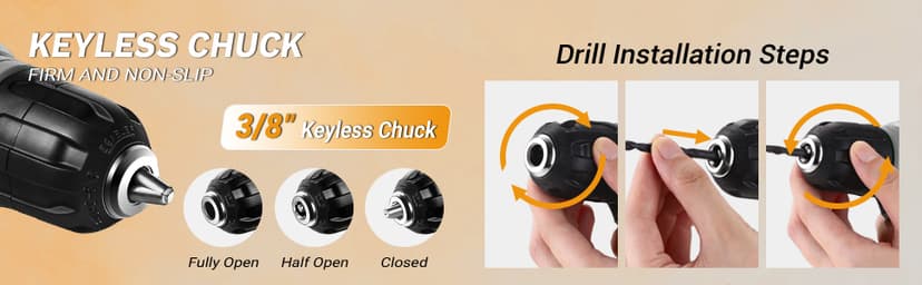 DEKOPRO 8V Cordless Drill, Drill Set with 3/8"Keyless Chuck, 42pcs Acessories, Built-in LED, Type-C Charge Cable, Gray Power Drill for Drilling and Tightening/Loosening Screws