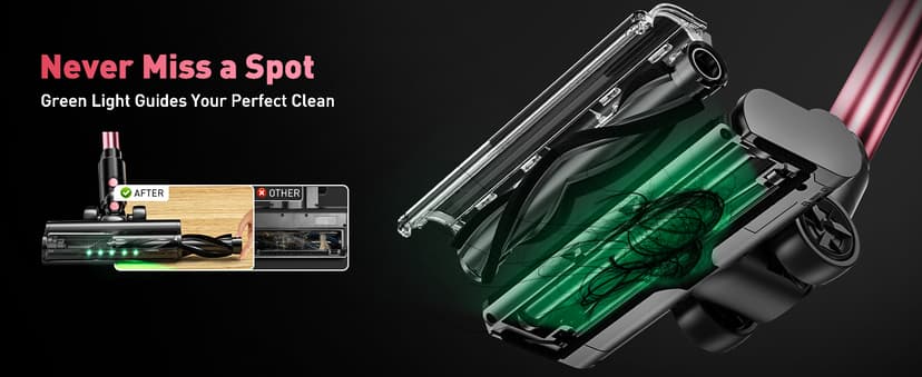 Cordless Vacuum Cleaner, 10-in-1 Vacuum Cleaners for Home with 28.75 in Hose, LED Display, Anti-Tangle Brush, Lightweight Stick Vacuums for Carpet, Pet Hair, Hardwood Floors, Dryer (Pink)