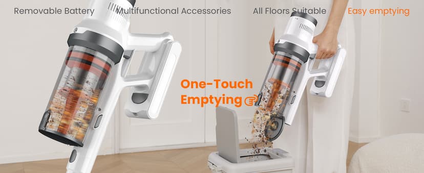 Cordless Vacuum Cleaner, 550W/45Kpa Vacuum Cleaners for Home, Max 60Mins Runtime, Anti-Tangled & 1.6L Dust Cup Stick Vacuum, Lightweight Vacuum for Carpet, Hard Floor(Upgraded)