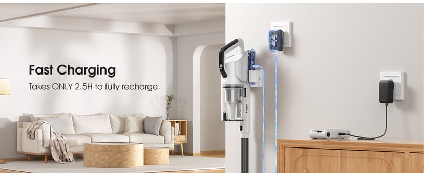 Cordless Vacuum Cleaner, 580W 48KPA 65Mins Runtime Fast Charging Vacuum Cleaner, Self-Standing LED Light Touch Screen Stick Vacuum for Home Light Weight,for Pet Hair/Carpet/Floor, White