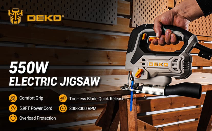 Jig Saw Corded: DEKOPRO Electric Jigsaw Tool Power Jig Saws for Woodworking, Wood Cutter Hand Tool with 6 Variable Speed, 4 Orbital Settings, ±45° Bevel Cutting, Tool-less Blade Quick Release
