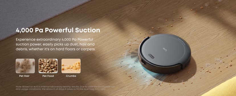 eufy Robot Vacuum C10 with Self Emptying Station, Up to 60 Days Hands Free Cleaning, Edge Expansion Brush, 4000Pa Powerful Suction, 2.85-Inch Ultra-Slim Body, Smart Mapping, Lidar Navigation