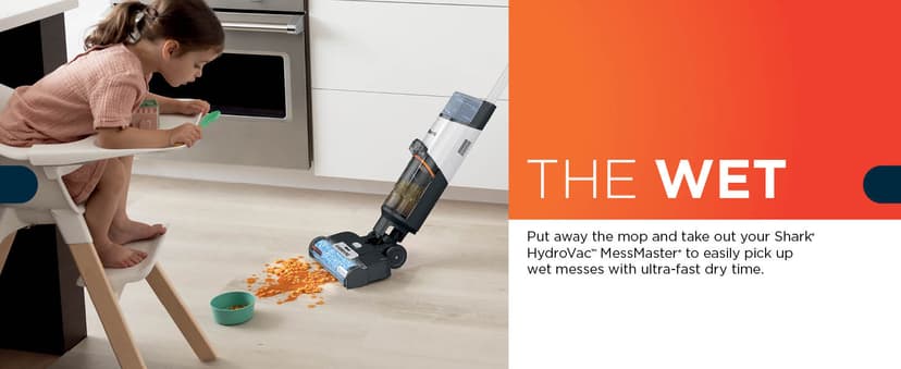 Shark Wet Dry Vacuum Mop All-in-One Cordless Hardfloor Cleaner, HydroVac MessMaster, 3-in-1 Self-Cleaning System, Strong Suction with 2 Brushrolls & 2 Solutions, for Hard Floors & Area Rugs, AW261