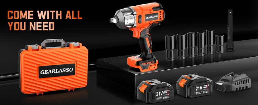 1300N.m(960Ft-lbs) Cordless Impact Wrench 1/2" Brushless High Torque Impact Wrench with 2x 4.0Ah Batteries, 6 Sockets, Charger, Extension Bar for Car, RV, Truck Wheel Lug Nuts