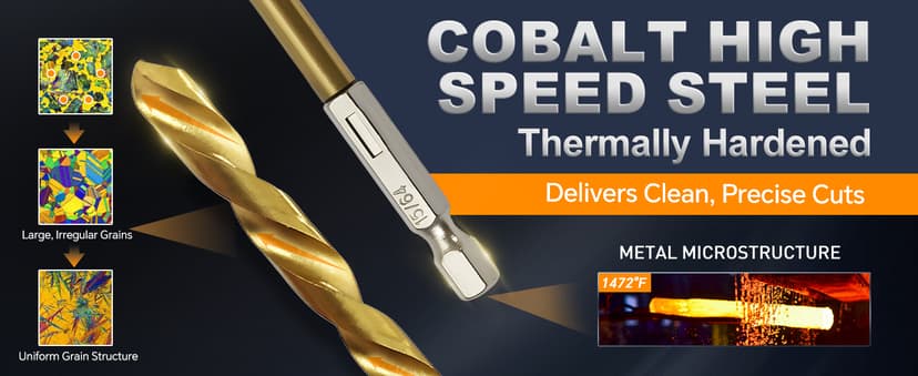 COMOWARE Titanium Twist Drill Bit Set - 16 Pcs Hex Shank High Speed Steel for Wood Plastic Aluminum Alloy, Quick Change, 1/16"-1/4"