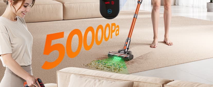 Cordless Vacuum Cleaner, 550W/45KPa/60Min Runtime Stick Vacuum with 3.3Ft Hose, Wall Mount Charging, Auto Mode, Touchscreen, Self-Standing Vacuum Cleaner for Home/Pet Hair/Carpet/Car, Fragrance