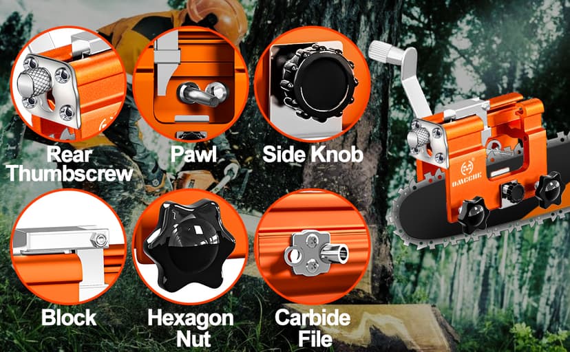 Chainsaw Sharpener Jig Kit, Portable Chainsaw Sharpening Tool with Burr Grinding Stone & Cleaning Brush, Manual Chain Saw Blade Sharpener Attachment for Chain/Electric Saw, Lumberjack, Garden Worker