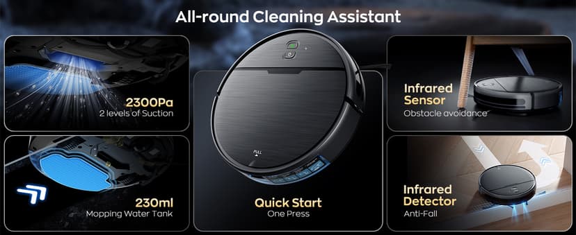 Robot Vacuum and Mop Combo, 2 in 1 Robotic Vacuums Cleaner with WiFi/App, Robot Vacuum with Water Tank, Strong Suction, Schedule, Self-Charging, Quiet, for Hard Floor, Pet Hair, Low Pile Carpet
