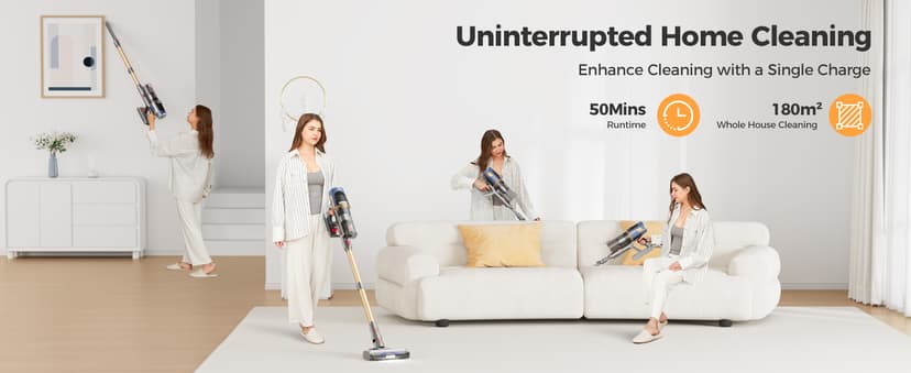 Cordless Vacuum Cleaner, 30Kpa Vacuum Cleaners for Home, Max 50Mins Runtime, Anti-Tangle Stick Vacuum, LED Screen, 1.5L Dust Cup, Rechargeable Lightweight Vacuum for Hardwood Floor, Carpets, Pet Hair