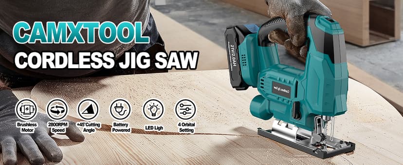 Jigsaw, Cordless Jig Saw Tool for Makita 18V Battery, Varible Speed, with LED Light, 0°-45° Bevel Cuts, 3-Position Orbital Jigsaw for Wood/PVC/Metal Cutting (Tool Only)