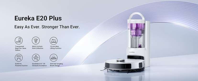 Eureka E20 Plus Robot Vacuum and Mop Combo, Robot Vacuum Cleaner with Bagless Self Emptying Station, 45-Day Capacity 8000Pa Suction and Anti Hair-Tangling Brush App Control LiDAR Navigation