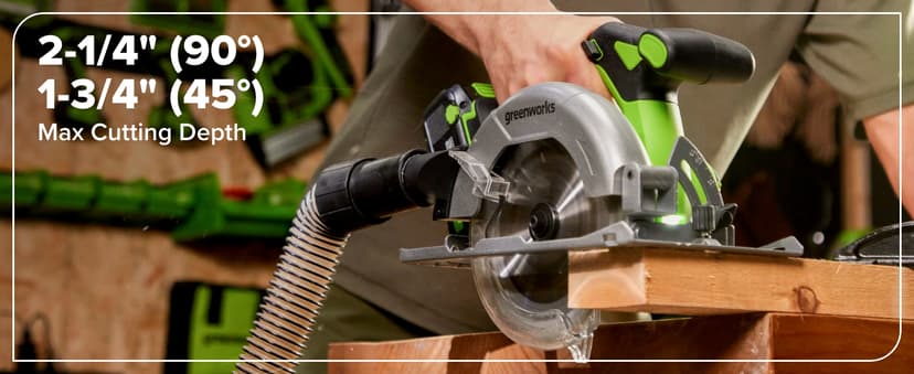 Greenworks 24V Cordless Brushless 400 in-lbs Drill/Driver + 6.5" Circular Saw, 4,800 RPM, Cutting Depth 45°/90° (2) 2.0Ah USB-C Batteries(12,000mAh Power Bank) and 65W USB-C Fast Charger(3-Port)