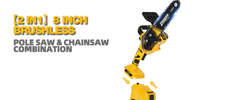 IMOUMLIVE 2-IN-1 Cordless 8 Inch Pole Saw & Chainsaw, 21V 3Ah Battery, 14.7ft Max Reach, 8.3lb Lightweight, Powered Pole Saws for Tree Trimming, Tree Trimmer for Branch Cutting