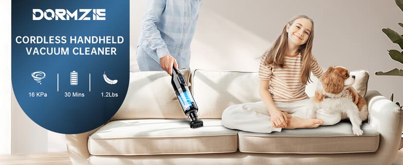 Handheld Vacuum Cordless, Car Vacuum with 16000Pa Powerful Suction, Lightweight at 1.3 lbs, Type-C Charge, Multiple Accessories, Rechargeable Vacuum Cleaners for Home Office Car Pet