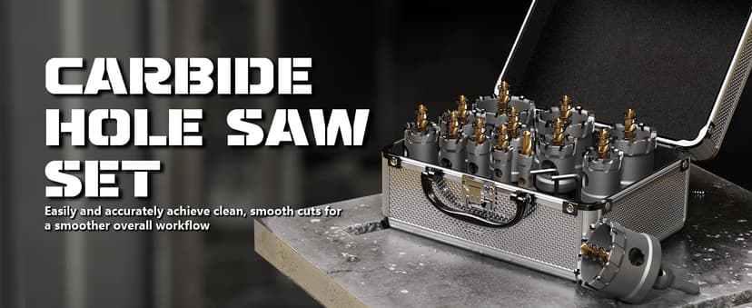 GSTK Upgrade Heavy Duty Carbide Hole Saw 14 Pcs,Metal Steel Hole Saw Drill Bit,TCT Hole Cutter,Alloy Hardness Upgrade, with 2*Extra Titanium Plated Pilot Center Drill and 2*L-Wrench