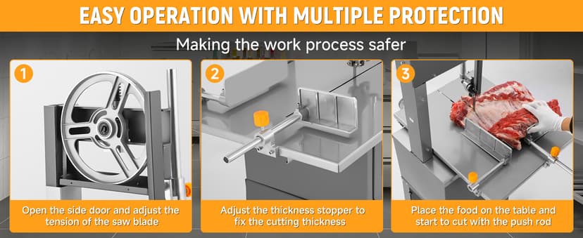 Hoteche 10-Inch Commercial Electric Meat Bandsaw - 550W, 9.5" Cutting Depth, 10" Cutting Width Ideal for Meat, Bone, and Frozen Food Processing