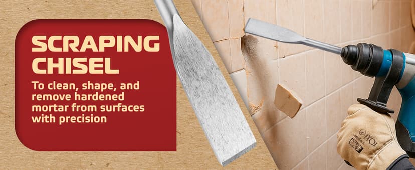 SDS Plus Chisel Set for Rotary Hammer Drills, 6 PCS SDS Chisel Set Includes Point, Flat, Scaling, Groove, Scraping, Tile, Hammer Drill Bits for Brick, Concrete, Block, Masonry